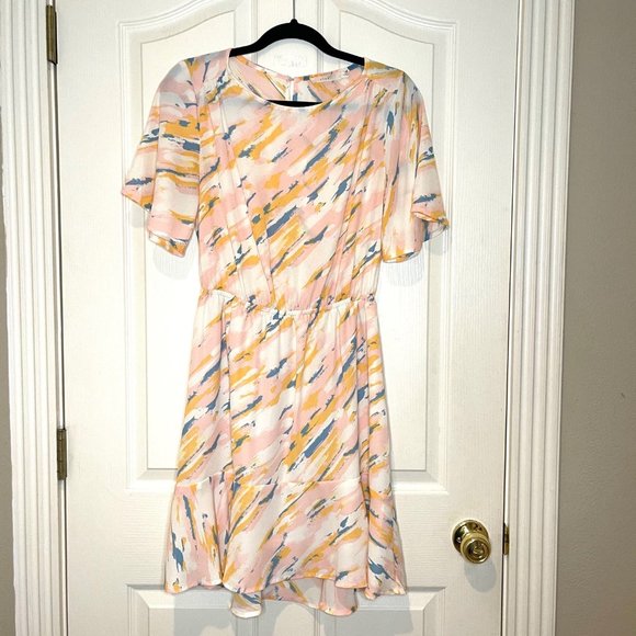 Lush Flutter Sleeve Ruffle Abstract Dress M - Picture 4 of 12